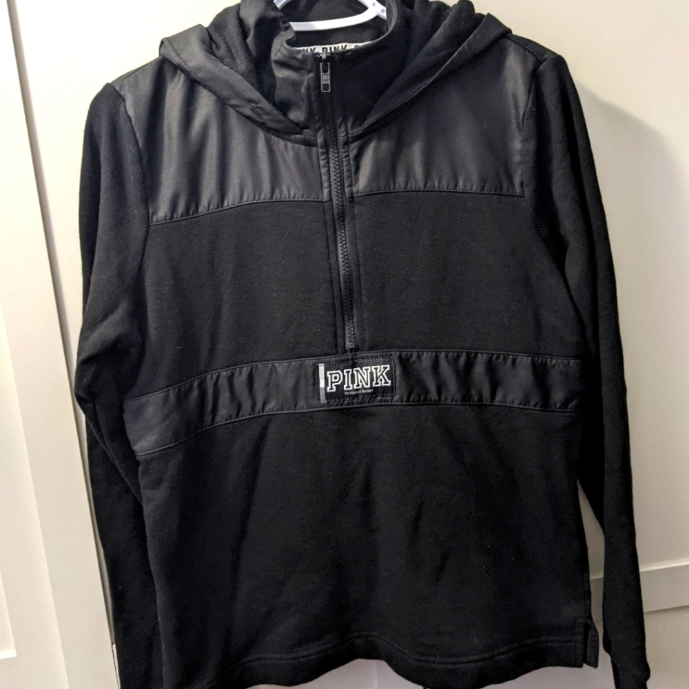 Victoria's Secret PINK Black Quarter Zip Hoodie Medium